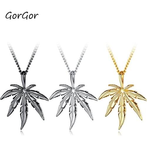 GorGor Simple Fashion Creative Tree Hemp Leaf Maple Leaf Titanium Steel Pendant Necklace for Fashion Women Jewelry Gift 1507