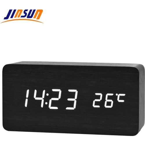 JINSUN LED Alarm Clock Time/date/temperature Digital Bamboo Wood Voice Table Clocks LED Display Desktop Digital Table Clocks