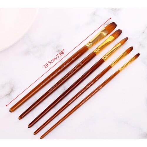 5pcs/set Paint Brushes Round/Filbert/Angel/Flat Fine Nylon Hair Watercolor Gouache Tip Paintbrushes for Acrylic Oil Painting Art
