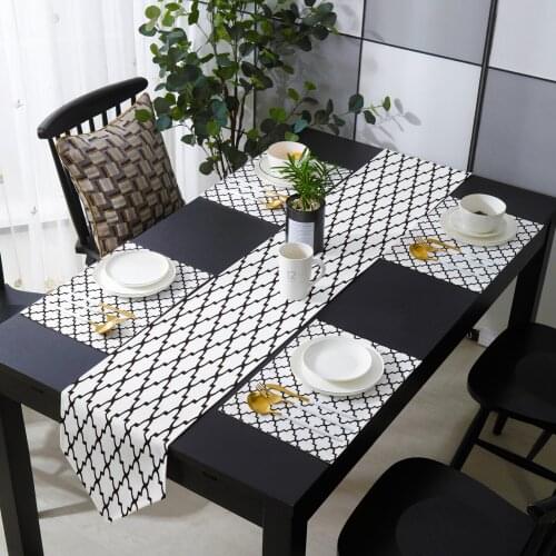 Classic White And Black Geometic Morocco Table Runner Table Mats Cover For Home Wedding Banquet Festival Party Hotel Decoration