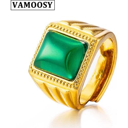 VAMOOSY 24K Gold Anti-allergy Smooth Simple Wedding Couples Rings simulation naturan stone Bijouterie for Man or Woman Gift