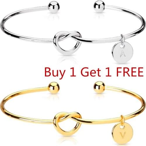 Buy 1 Get 1 FREE Gift for Personality Initial Knot Bracelet Monogram Bridesmaid Proposal Will You Be My Bridesmaid Gift Bangles