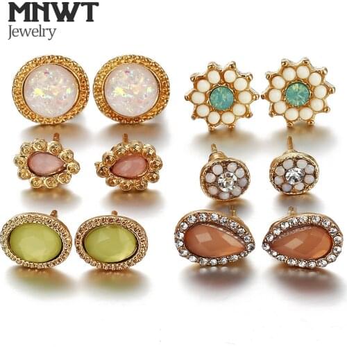 MNWT 6 Pair/set Earrings Fashion Elegant Water Droplets Crystal Round Earrings Women Fashion Jewelry Birthday Gift Wholesale
