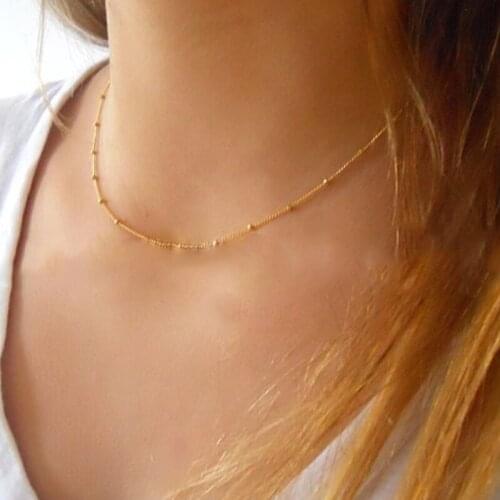 Fashion Dainty Thin Choker Necklace Gold Silver Color Simple Beads Clavicle Chain Necklace for Women Collares Jewelry
