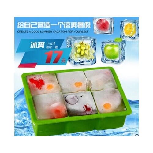Wholesale/retail,free shipping,6 hole square Platinum silicone ice cube tray ice cream mold box large capacity with lid