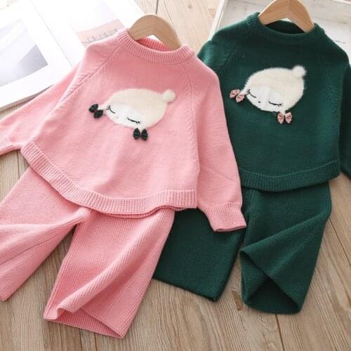 2020 Autumn Winter Knitted Sweater Set For Kids Girls Cute Cartoon Outfits Outerwear Clothes Suit Little Baby Girl Clothing Set