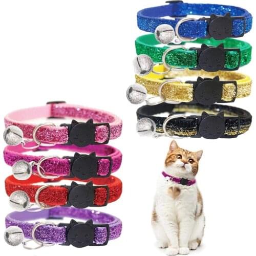 8 PCS/Set Frosted Cat Collar Adjustable from 7.5 to 12.5 inch with Bell Bling Pet Collar for Cat Puppy and Small Dog Accessories