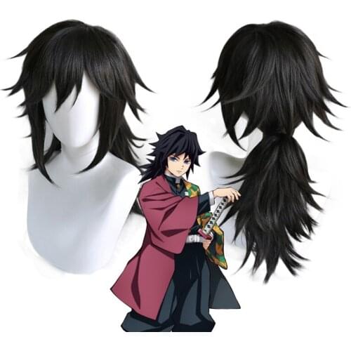 Devil slayer gimezin splits tongjia black tail wig mens clothing resistant to heat synthetic wig