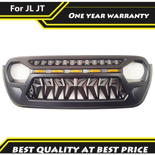 Matte Black Front Grille With Amber LED Light Fit For Jeep Wrangler 2018-2021 JL JLU JT Gladiator Bumper Grills Accessories