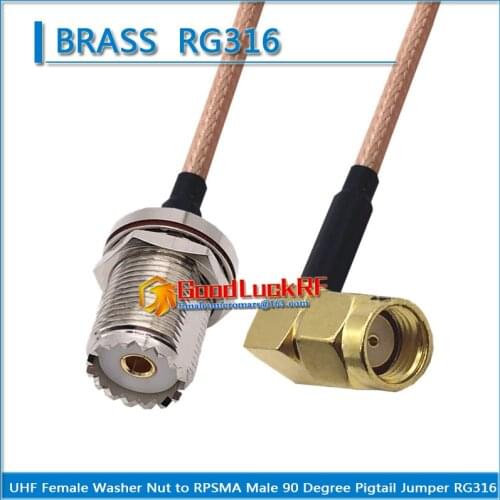 PL259 SO239 UHF Female Washer Nut O-ring Bulkhead to RP SMA Male Right Angle Type L Coaxial Pigtail Jumper RG316 extend Cable