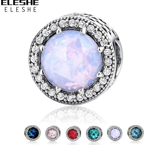 ELESHE Authentic 925 Sterling Silver Radiant Hearts Clear CZ Crystal Charms Beads Fit Charm Bracelet Original Jewelry