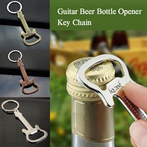 Portable Creative Beer Bottle Opener Keychain Key ring Music Metal Guitar Key Chain Ring Pendant Trinkets Car Keychains for man