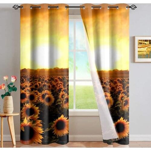 DARMIAN 3D Sunflower Sea Print Curtain Panel Living Room Blackout Grommet Curtains Set Thermal Insulated Window Dressing Drape