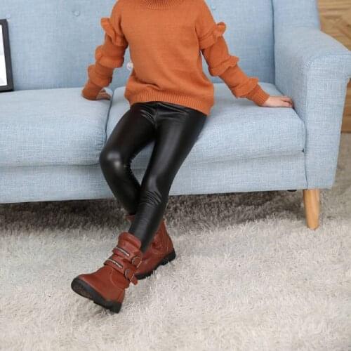 New Windproof Kids Girls Casual Solid Color Trousers Fashion Girl Skinny Plus Velvet Thick Leggings Winter Girls Pants For 2-12