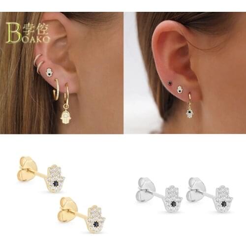 BOAKO 925 Sterling Silver Stud Earrings For Women Angels Eye Zircon Earring Luxury Eyes Earings S925 Jewelry Piercing Cartilage