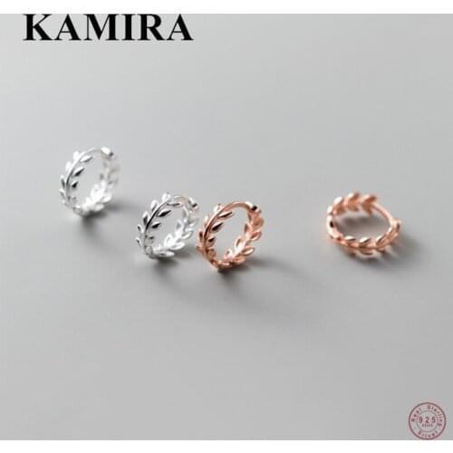 KAMIRA Real 925 Sterling Silver Vintage Cuban Ear Buckle Branch Leaf Round Hoop Earrings for Women Teen Wedding Chic Jewelry Hot