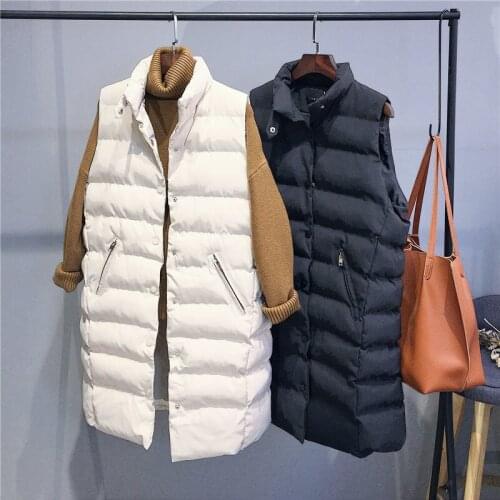 2021 Autumn Winter Women Vest New Ladies Long Cotton Coat Stand Collar Jacket Female Student Clothing