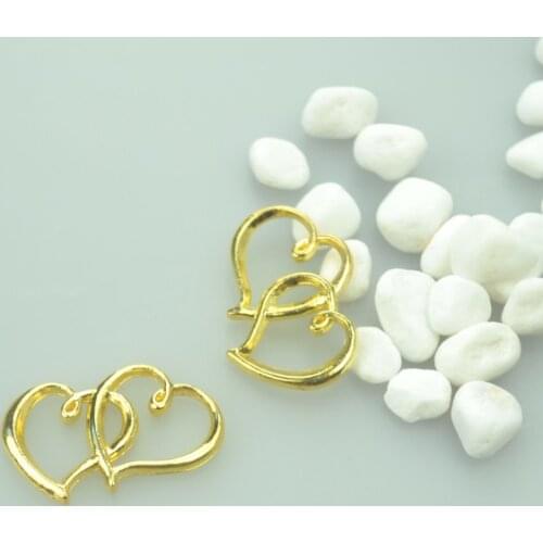 10 pcs Fashion gold color double hearts Charms metal Pendants for Jewelry Making DIY Handmade Craft 31*19mm A14