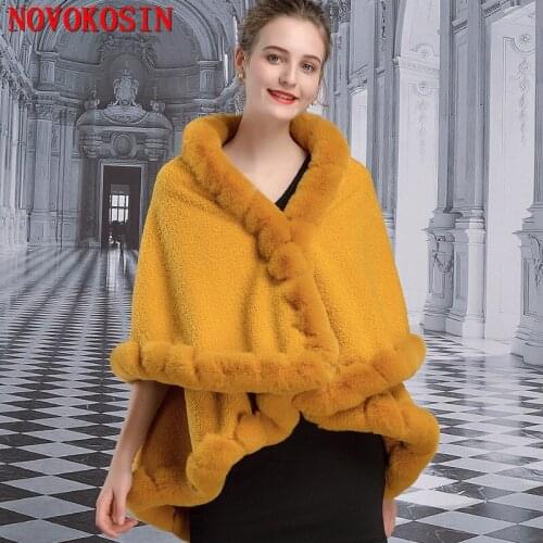 2021 Winter Warm Thicken Long 2 Layers Poncho Cape Granular Velvet Loose Outstreet Wear Women Faux Rabbit Fur Cardigan Plus Coat