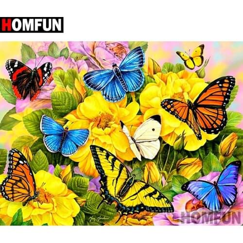 HOMFUN Full Square/Round Drill 5D DIY Diamond Painting "Flower butterfly" 3D Diamond Embroidery Cross Stitch Home Decor A19757