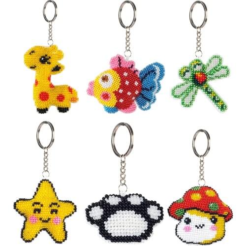DIY Full Beads Cross StitchColored Small Mushrooms Shape Printed Embroidery Key Ring Handmade Needlework Bag Pendant Key Chain