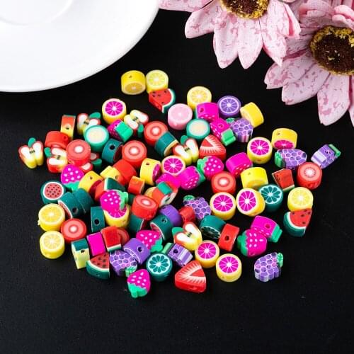 50pcs/lot Mixed Color Fruit Animal Style Polymer Clay Spacer Beads Diy Necklace Bracelet Earring Jewelry Findings Making