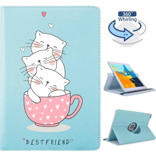 Cute Cup Cats 360° Rotating Leather Stand Case For iPad Mini 5 Tablet Covers Protective For 2020 iPad Pro 11 Case 12.9 Pro 2020