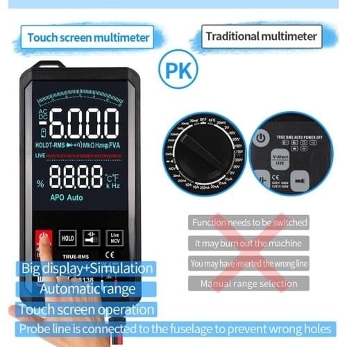 Touch Screen Smart Multimeter Digital Automatic 6000 Count True-RMS AC/DC Voltage Resistor Capacitance Diode NCV Tester Meter