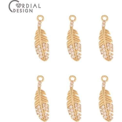 Cordial Design 50Pcs 5*17MM Earrings Accessories/DIY Pendant/Feather Shape/Hand Made/Jewelry Findings & Components/CZ Charms
