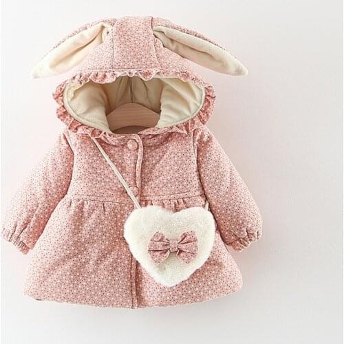 Newborn Baby Girls Coats Cute Bunny Ears Hooded Kids Winter Jackets for Girl Kids Clothing Thicken Warm Toddler Child Snowsuit