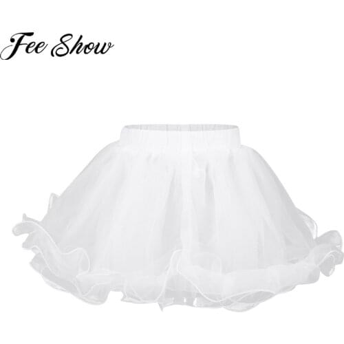FEESHOW White Kids Girls Organza Tutu Skirts Petticoat Underskirt Crinoline Slip Flower Girls Wedding Dress Wedding Accessories