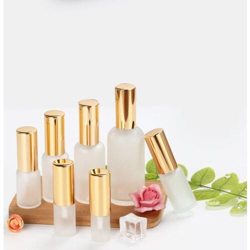 Essence Oil Lotion Pump Bottle Cosmetic Containers Frosted Glass Empty Spray Vial 10ml 15ml 20ml 30ml 100ml 15Pcs
