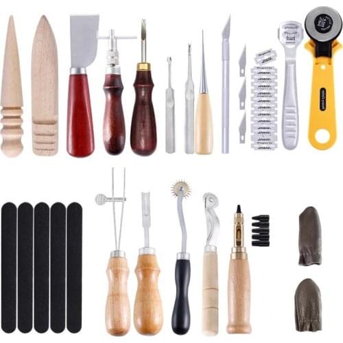 KAOBUY 1Set Professional Leather Craft Tools Kit Hand Sewing Stitching Carving Work Saddle Leathercraft Accessories
