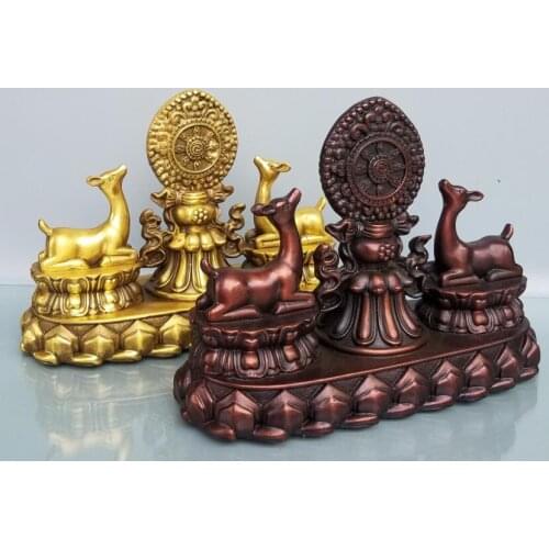 China brass recruit wealth double deer crafts statue