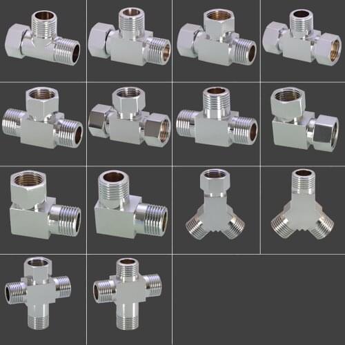 BSP 1/2'' Male / Female Thread Chrome Plated Brass Pipe Fittings Elbow Tee 4-way Splitter L / T / Y-Shaped Union Connector