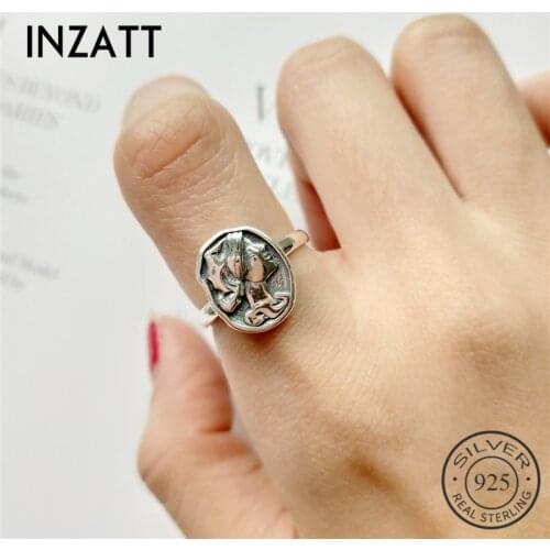 INZATT 100% 925 Sterling Silver Irregular Round Vintage Portrait Openwork Ring Fine Jewelry For Bague femme mode