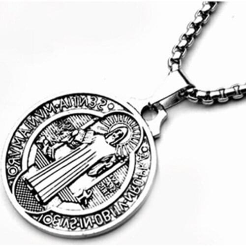 Retro 3.0mm alloy chain Jesus Cross Round Pendant Necklace