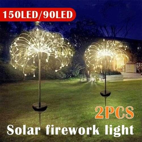 4/2pcs Solar Powered Outdoor Grass Globe Dandelion Fireworks Lamp 150 LED for Garden Lawn Landscape Lamp Christmas Holiday Light