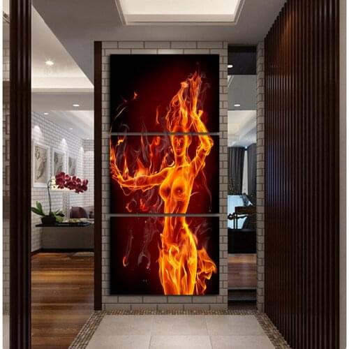 Luxry 3pieces Modern Hot Sexy Photo Textured Canvas Arts Fire Nude Woman Abstract Painting For Bedroom Wall Decoration \J399