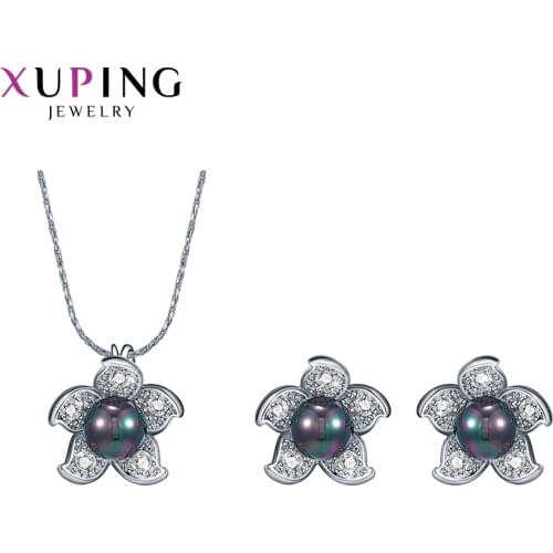 Xuping Fashion Imitation Pearl Newest Style Flower Pendant Earrings Jewelry Sets Party Gift Ladies 60079