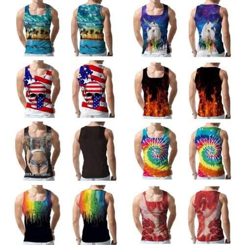 Men High Elasticity Fitness Tank Tops Muscle Male Sleeveless Vest 3D Printing Bodybuilding Stringer Tank Top