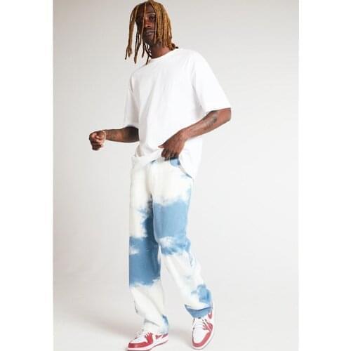 2020 Mens Tie-dyed Denim Straight-fit Jean Pant Washed Comfort Stretch Chino Comfort Rise Relaxed Straight Leg Jeans for