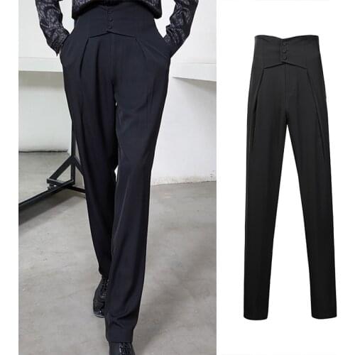 Latin Dance Pants Mens Standard Latin Dance Practice Wear Drawstring Waist Ballroom Trousers Salsa Performance Costume DNV14153