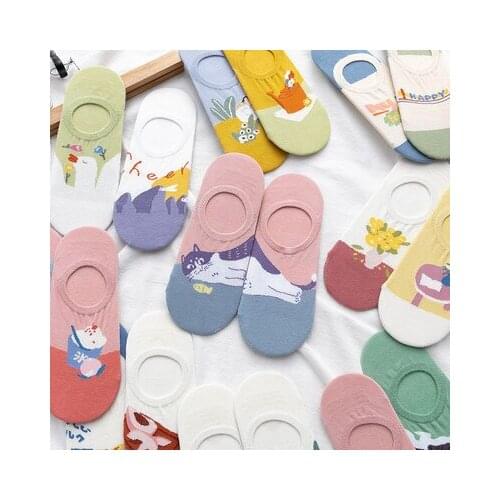 2 Pairs Low Cut Socks Women Summer Cute Girls Cartoon Funny Femme Footwear Socks Mujer Calcetines