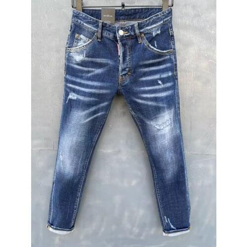 2021 New DSQUARED2 Mens/Womens Jeans Fashion Washed Slim Fit Blue Stretch Pants 050