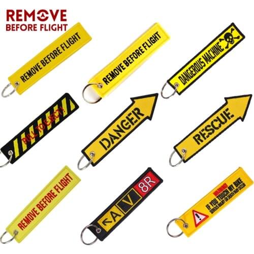 Wholesale Remove Before Flight Keychain Key Ring Embroidery auto Key Chains for Motorcycle ATV Car Key Tag Yelloew Danger Key