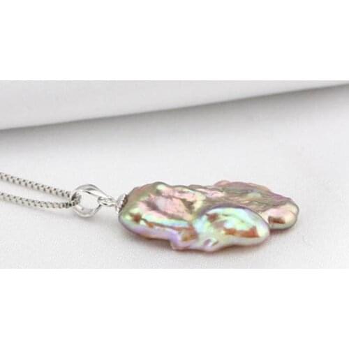 Natural peacock metallic baroque pearl necklace, special color keshi pearl pendant necklace