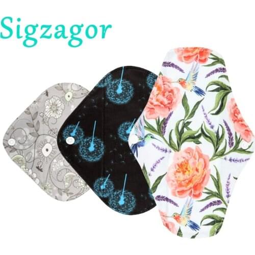 [Sigzagor]1 XS,S,Long Panty Liner Cloth Menstrual Pad,Bamboo Charcoal,Mama Cloth Menstrual Sanitary Reusable Washable Mix Size