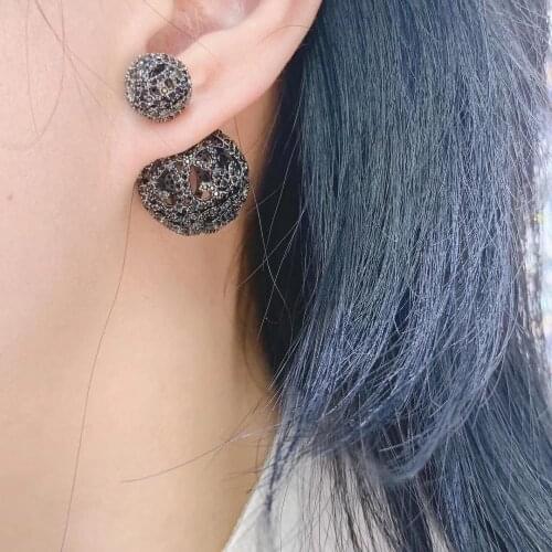 Luxury Full Micro Cubic Zirconia Pave Double Sided Hollow Balls Jacket Earrings Trendy Costume Jewelry E5027
