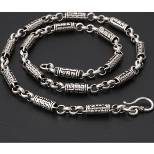 Handmade 100% 925 Silver Tibetan Six Words Proverb Necklace Sterling Buddhist OM Mantra Necklace Pure Silver Good luck Necklace